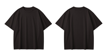 Blank Black Oversized T-Shirt Mockup Front and Back View Isolated on Transparent