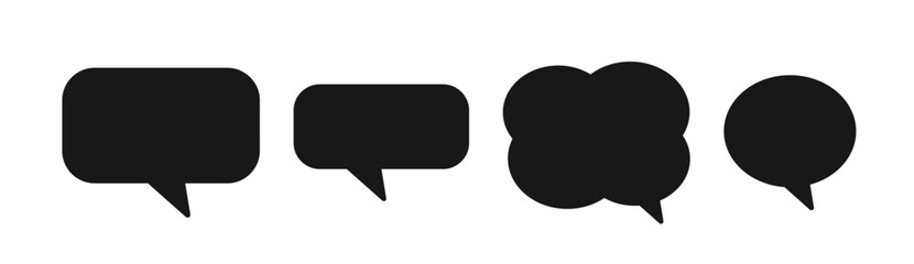 Black Silhouette Speech Bubble Icons Set. Minimal Chat and Dialogue Symbols for Social Media, Communication Apps, Marketing Materials and Messaging Design