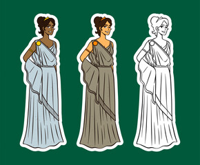 Diverse Ancient Greek Women Character Illustrations