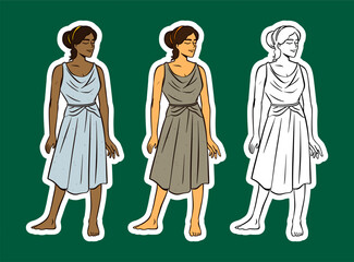 Ancient Greek Woman in a Short Draped Tunic Cartoon Illustration