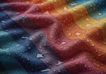 Fototapeta premium waterproof fabric texture with vibrant colors and droplets, showcasing protective material and outdoor gear concept.