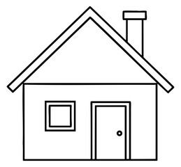 Simple house icon with window door and chimney black and white line art