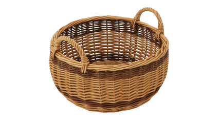 Obraz premium A wicker basket with two handles woven natural isolated on a transparent background