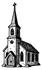 Obraz premium Vintage church building illustration hand drawn sketch