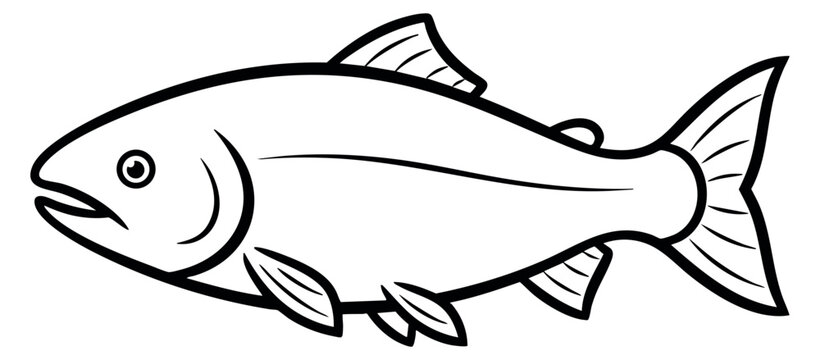Simple fish icon with fins and tail black and white line art