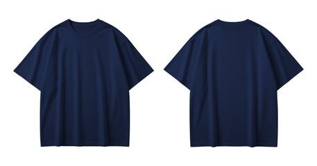 Blank Dark Blue Oversized T-Shirt Mockup Front and Back View Isolated on Transparent