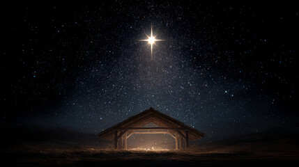 Nativity manger star night sky bright star above nativity manger under night sky