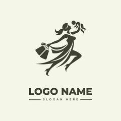 Fototapeta premium A vector illustration of a woman holding a gift and a flower against a clean background with a logo and slogan text, conveying a simple and elegant design.