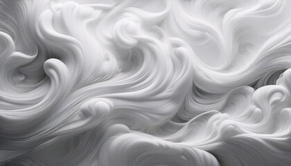 abstract white and gray swirling patterns resembling frothy turbulent water or clouds with smooth flowing texture and soft light reflections