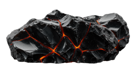 extreme macro view of intensely black, sharp obsidian shards scattered on a void background. crystalline texture, dramatic spotlighting, and subtle red rim light. concept of elemental danger and raw