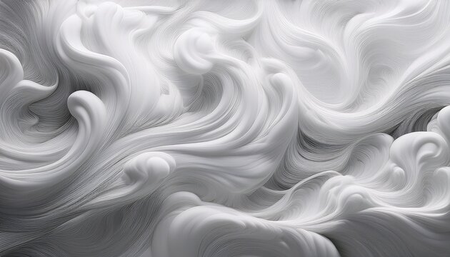 abstract white and gray swirling patterns resembling frothy turbulent water or clouds with smooth flowing texture and soft light reflections
