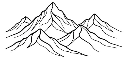 Minimal mountain range set with peaks and ridges black and white line art