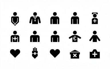 Comprehensive Pictogram Silhouette Set Black Icons and Signs for Charity, Donation, and Social Support. High quality