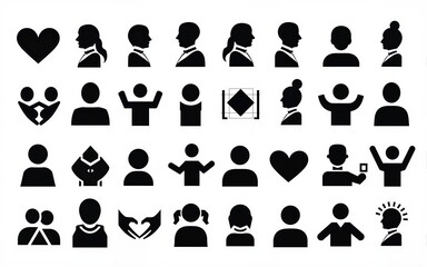 Comprehensive Pictogram Silhouette Set Black Icons and Signs for Charity, Donation, and Social Support. High quality