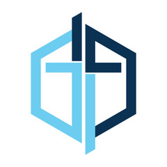 Modern Abstract Hexagon Logo with Interlocking Blue Shapes Vector