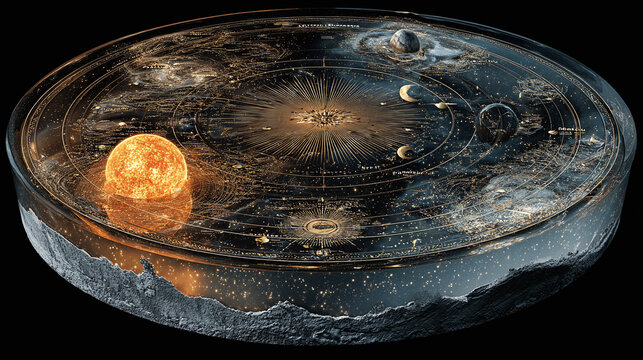 Illustration of a heliocentric model of the solar system with the sun as the central body