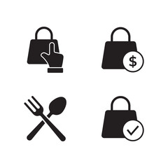 Set of 4 solid black food payment icons