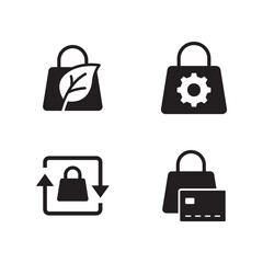 Set of 4 solid black business tech icons