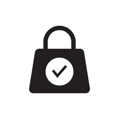 Solid black verified shopping bag check circle icon
