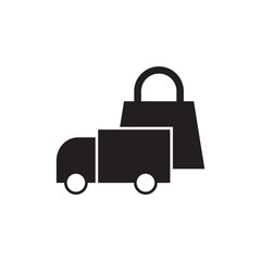 Solid black shipping truck with shopping bag icon