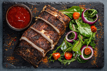 Sliced Roasted Pork Belly With Fresh Salad