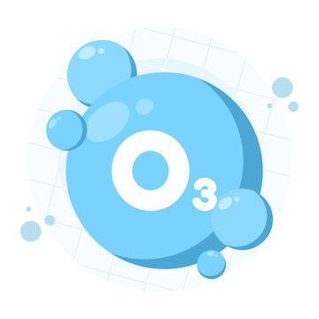 Ozone molecule O3 concept showing three oxygen atoms bonded together. Vector illustration for chemistry, atmospheric science, ozone layer, and environmental education.