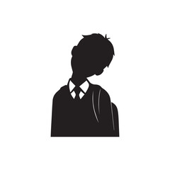 Silhouette of Person in Formal Attire Tilting Head in Thoughtful Pose on White Background