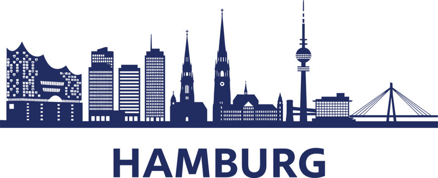 Hamburg skyline silhouette with city name in bold letters on white background architecture