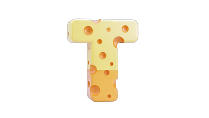 Cheese Letter T Isolated on White Background