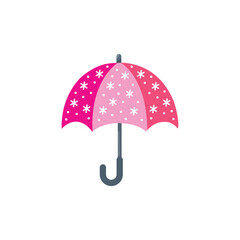 Stylized Pink Umbrella Icon with White Patterns and Curved Handle on White Background
