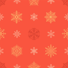 Seamless pattern with cute minimalist snowflakes. Gentle winter holiday design for Christmas, New Year. Perfect for banner, wallpaper, wrapping paper, background, card, poster. Vector illustration