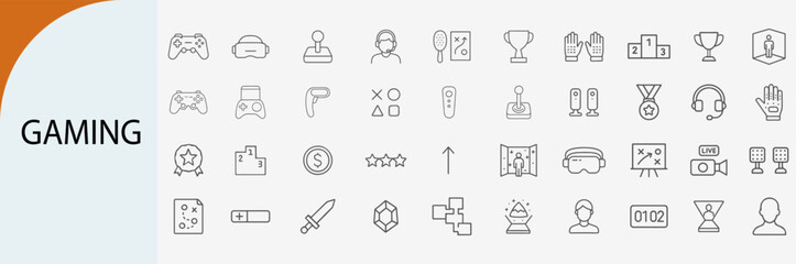 gaming icon set, minimal line vector design pack