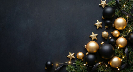 Black and Gold Ornaments Border on Dark Background