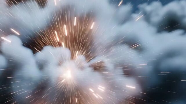 A digital explosion simulated by CGI artists, glowing embers and expanding shockwaves rendered with cinematic precision for a sci-fi battle sequence &mdash; advanced VFX production and 3D visual