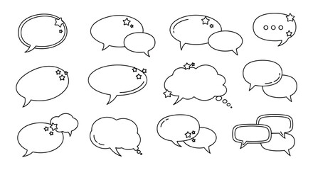 Fototapeta premium Collection of various hand-drawn speech bubbles in a simple black and white outline style, perfect for comics and communication concepts.