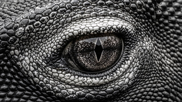 Ancient Caiman Eye Reveals Intricate Scales and Intense Gaze