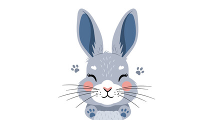 Fototapeta premium Adorable portrait of a happy and cute fluffy blue-gray bunny with its eyes closed, blushing cheeks, and long ears.