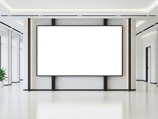 Modern conference room with large blank screen