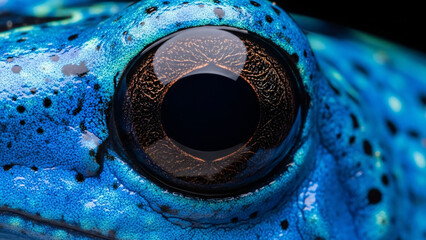 Captivating Eye of a Vibrant Blue Poison Dart Frog Close-up