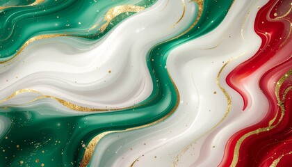 Vibrant abstract marble pattern with gold accents in red, green, and white