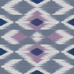 Ethnic ikat gray blue dye yarns weaving seamless pattern. Vector hand drawn craftsmanship embroidery bohemian, abstract square geographic art fabric ikat textile material design for clothing wallpaper