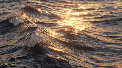 The glistening ocean surface with soft light reflecting on waves