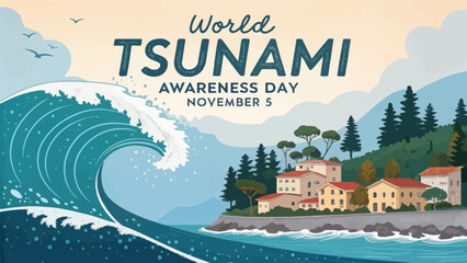 Massive Ocean Wave Crashing During Tsunami Awareness Day