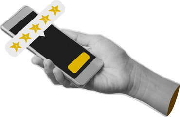 hand hold phone feedback and review icons including stars