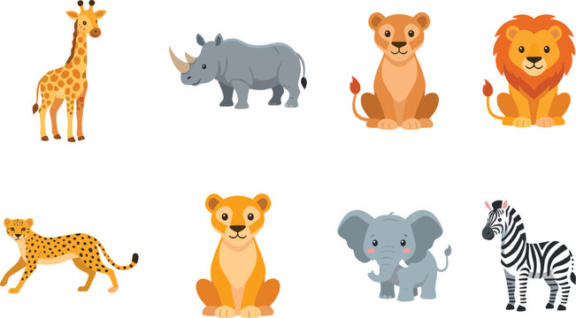 Wildlife cartoon animal illustrations set