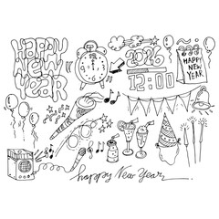 Happy New Year 2026, doodle vector