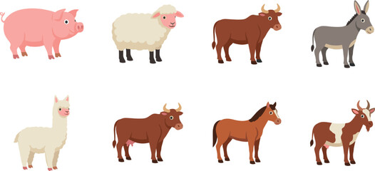 Obraz premium Cartoon Farm Animals Set