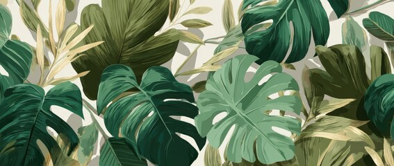 Tropical leaf pattern in shades of green and cream