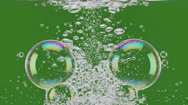 Aerial bubble trail movement with abstract bubble patterns forming and effect green screen bubble simulations style featuring green