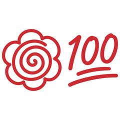 赤で描かれた花丸と１００点のマークがくるくると喜びと称賛で祝う　努力が実った瞬間や前向きな評価